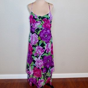CDC Purple and Pink Floral Midi Dress Size 12 - Early 2000's Y2k